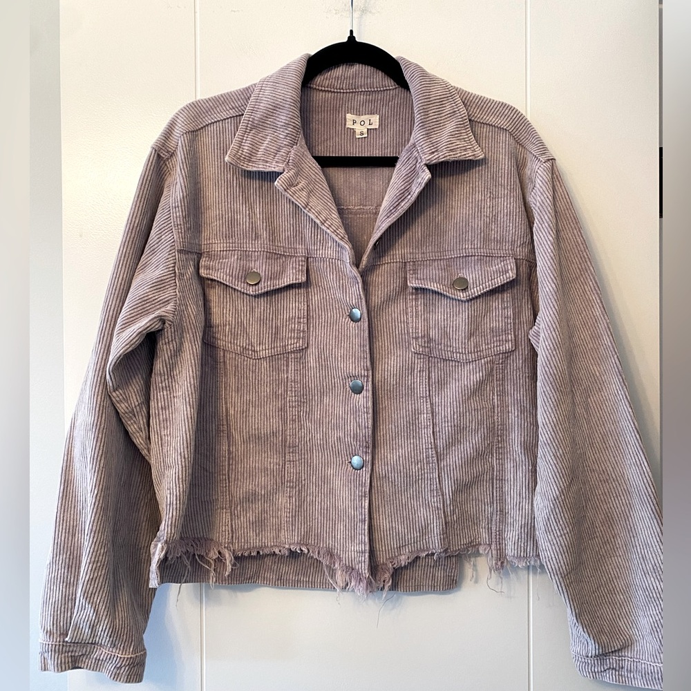 POL Clothing- Frayed Hem Corduroy Trucker Jacket Lavender - Picture 2 of 8